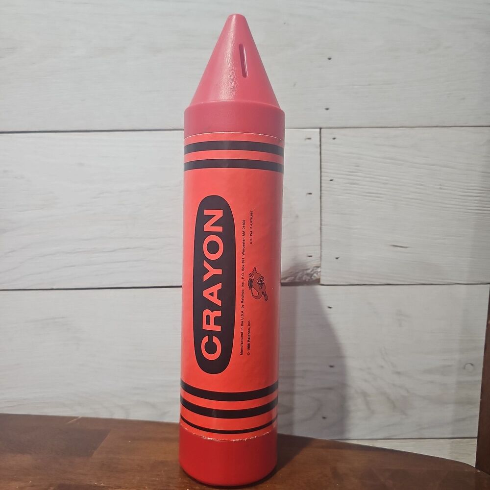 Vintage 1988 Ralphco Red Crayon Coin Piggy Bank 80s Decor Collectible Made USA
